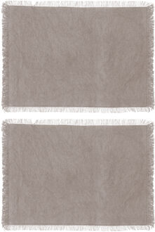 placemats Kenya - 10x - lichtgrijs - 45 x 30 cm - katoen - met franjes