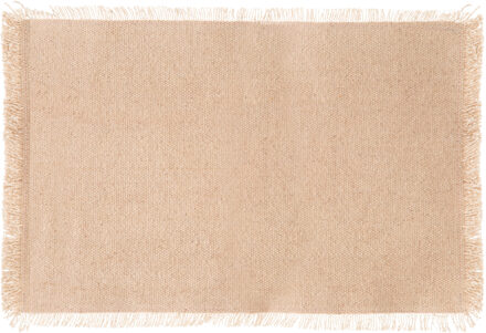 placemats Kenya - 1x - beige - 45 x 30 cm - katoen - met franjes