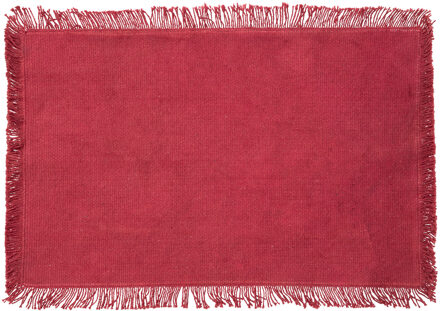 placemats Kenya - 1x - donkerrood - 45 x 30 cm - katoen - met franjes - Placemats