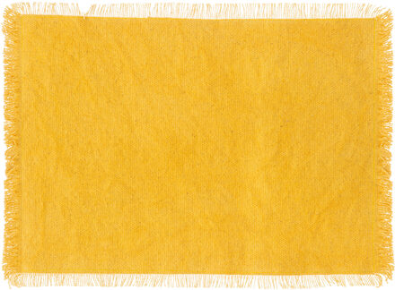 placemats Kenya - 1x - geel - 45 x 30 cm - katoen - met franjes