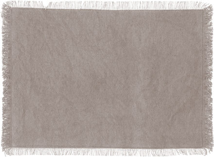placemats Kenya - 1x - lichtgrijs - 45 x 30 cm - katoen - met franjes