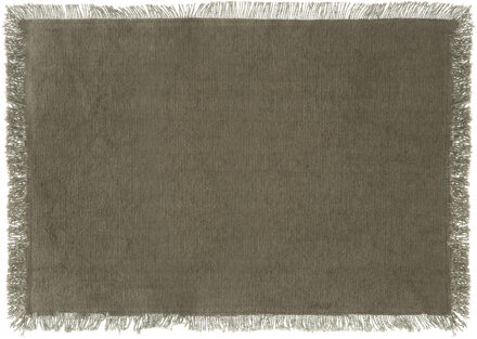 placemats Kenya - 1x - olijfgroen - 45 x 30 cm - katoen - met franjes