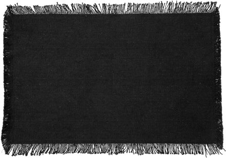 placemats Kenya - 1x - zwart - 45 x 30 cm - katoen - met franjes