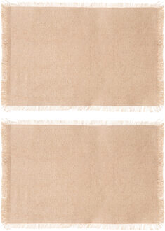 placemats Kenya - 6x - beige - 45 x 30 cm - katoen - met franjes - Placemats