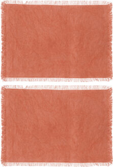 placemats Kenya - 6x - steenrood - 45 x 30 cm - katoen - met franjes