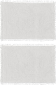 placemats Kenya - 8x - wit - 45 x 30 cm - katoen - met franjes