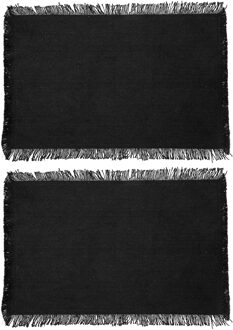 placemats Kenya - 8x - zwart - 45 x 30 cm - katoen - met franjes