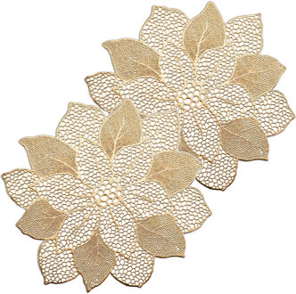 placemats lotus bloem - 4x - goud - kunststof - 49 x 47 cm - Placemats Goudkleurig