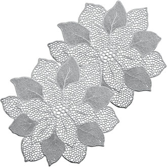 placemats lotus bloem - 6x - zilver - kunststof - 49 x 47 cm - Placemats Zilverkleurig