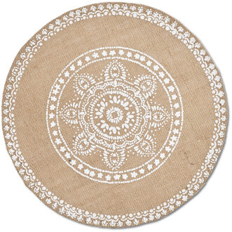 placemats mandala print - 1x - jute stof - D38 cm - rond - Placemats Beige