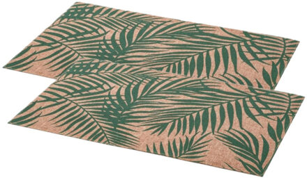 placemats Palm groen - Set van 10x stuks - linnen mix - 45 x 30 cm