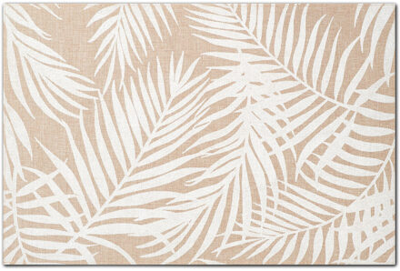 placemats palm print - 1x - 45 x 30 cm - beige/wit - linnen - Placemats