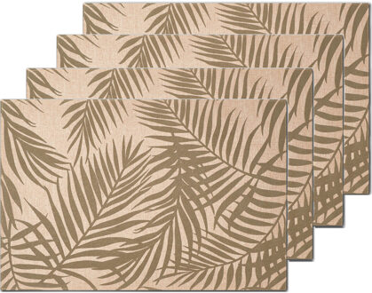 placemats palm print - 4x - 45 x 30 cm - beige/groen - linnen - Placemats