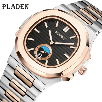 PLADEN Stainless Steel Men Watches Top Brand Luxury Designer Quartz Watch Styless Black Dial Military Sport Clock Dropshipping