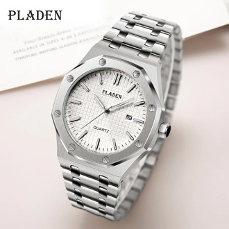 PLADEN White Dial Men Watches Stainless Steel Quartz Pointer luminous Brand Watch Casual Fashion And Leisure Male Wrist Watch