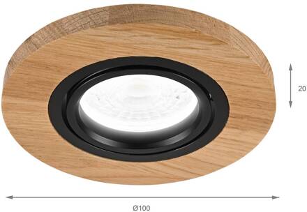 Plafond inbouwlamp Tobby, Ø 10 cm, eikenhout, GU10 eikenhout, zwart