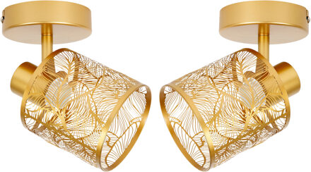 Plafond lamp Calathea - 2x - goud - metaal - bewerkt - E27 - interieur decoratie - binnen