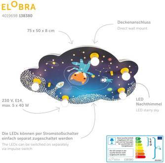 Plafondlamp afbeelding wolk Space Mission, blauw