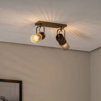 Plafondlamp Albrecht antiek goud lengte 32 cm metaal/hout 2fl. goud antiek, donker hout