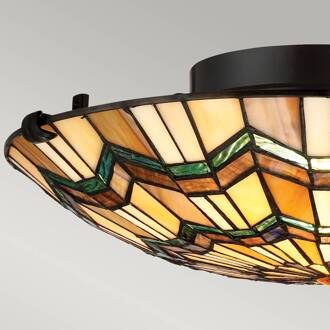 Plafondlamp Alcott in Tiffany-design crème, amber, bruin, groen, brons
