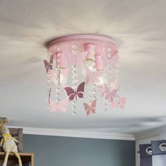 Plafondlamp Angelica in pink met vlinder roze