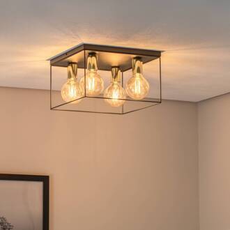 Plafondlamp Anna met metalen frame, 4-lamps, vierkant zwart, goud
