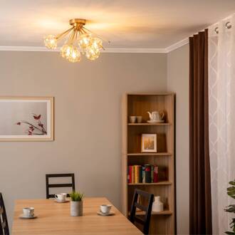 Plafondlamp AR-1777-6E met 6 glazen, antiek goud antiek goud, honingkleurig getint