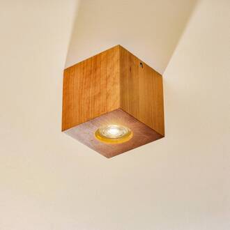Plafondlamp Ara als houten kubus licht hout