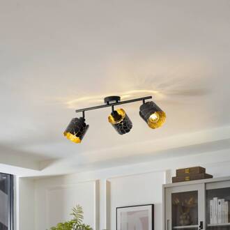 plafondlamp Aralena, zwart/goud, 3-lamps, lengte 70cm zwart, goud