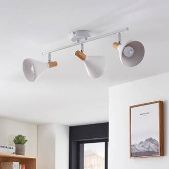 plafondlamp Arina, 53 cm, wit, 3-lamps, E14 wit, licht hout