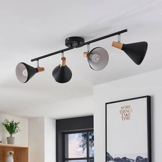 plafondlamp Arina, 68 cm, zwart, 4-lamps, E14 zwart, licht hout