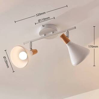 Plafondlamp Arina in wit, 2-lamps wit, helder hout