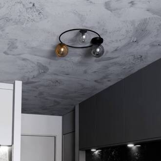 Plafondlamp Ascella, 3-lamps, zwart/bont zwart, helder, grafiet, barnsteen