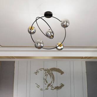 Plafondlamp Ascella, verticaal, 5-lamps, grafiet zwart, grafiet