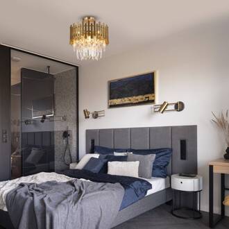 Plafondlamp Aspen, metaal goudkleurig, glaskristallen, Ø 45 cm goud, helder