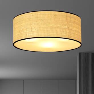 Plafondlamp Aston, Ø 50 cm, rotanoptiek houtbruin, zwart