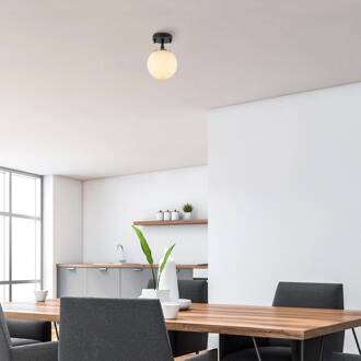 Plafondlamp Atmaca, 1-lamp, zwart, glas, Ø 15 cm zwart, wit