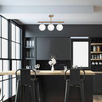 Plafondlamp Atmaca, 3-lamps, antiek goud, glas, 60 cm antiek goud, wit