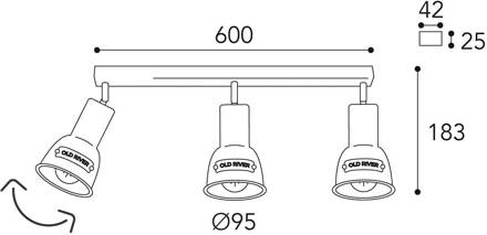 Plafondlamp Azali 1549.E27, 3-lamps messing antiek antiek-messing
