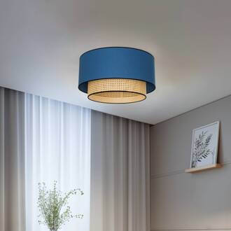 Plafondlamp Big Boho, rotan, beige/jeans beige, denimblauw, zwart