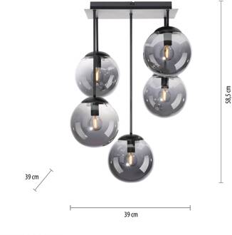 Plafondlamp Big Widow, glazen bollen, 5-lamps zwart, rokerig grijs-transparant