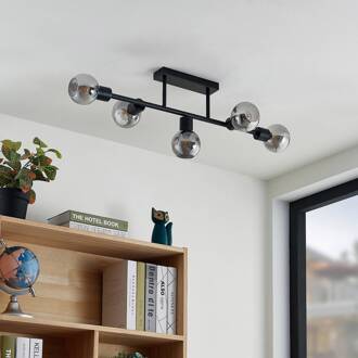 plafondlamp Biscala, 5-lamps, zwart/rook, E14 matzwart, rookgrijs