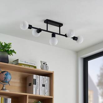 plafondlamp Biscala, 5flg., zwart/opaal mat zwart, mat opaalwit