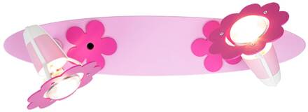 Plafondlamp bloem, roze, paneel, 2-lamps