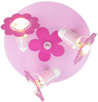 Plafondlamp bloem, roze, rond, 3-lamps