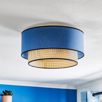 Plafondlamp Boho, rotan, textiel, beige/jeans beige, jeansblauw, zwart