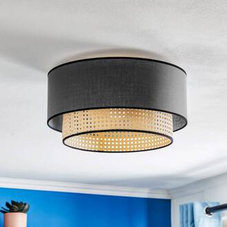 Plafondlamp Boho, rotan, textiel, zwart/beige zwart, beige