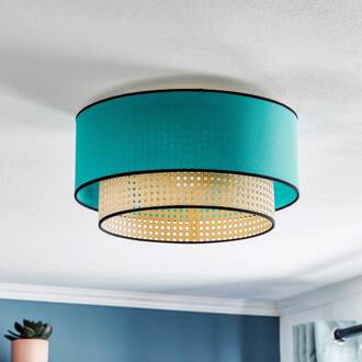 Plafondlamp Boho van rotan, beige/petrol beige, petrol, zwart