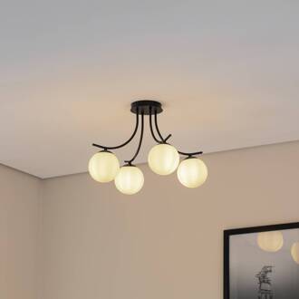 Plafondlamp Boston, zwart/opaal, 4-lamps zwart, opaal