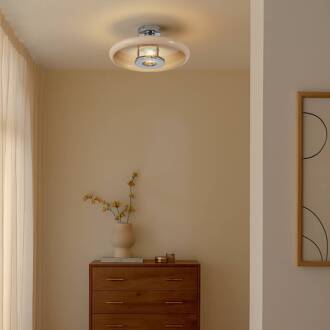 plafondlamp Branford, retro, Ø 35 cm, beige, metaal